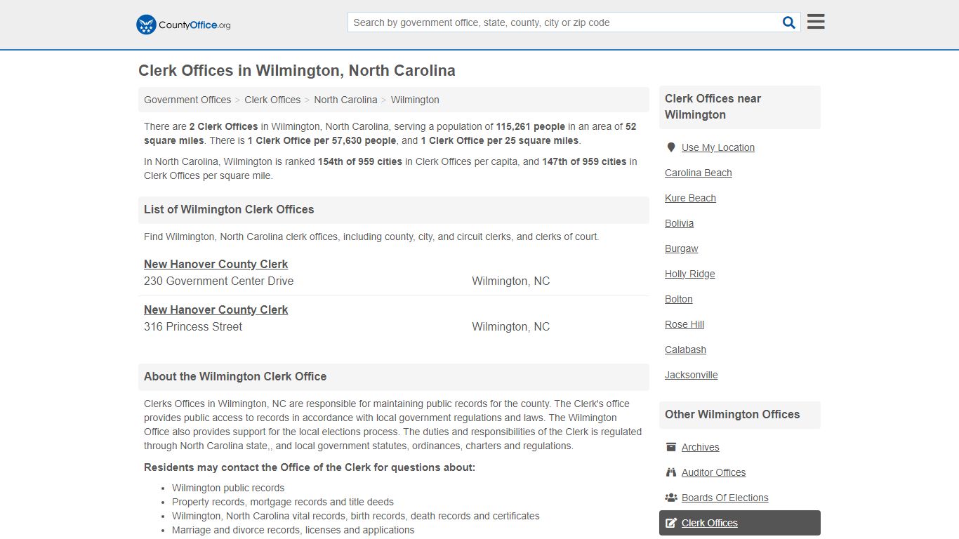 Clerk Offices - Wilmington, NC (County & Court Records)