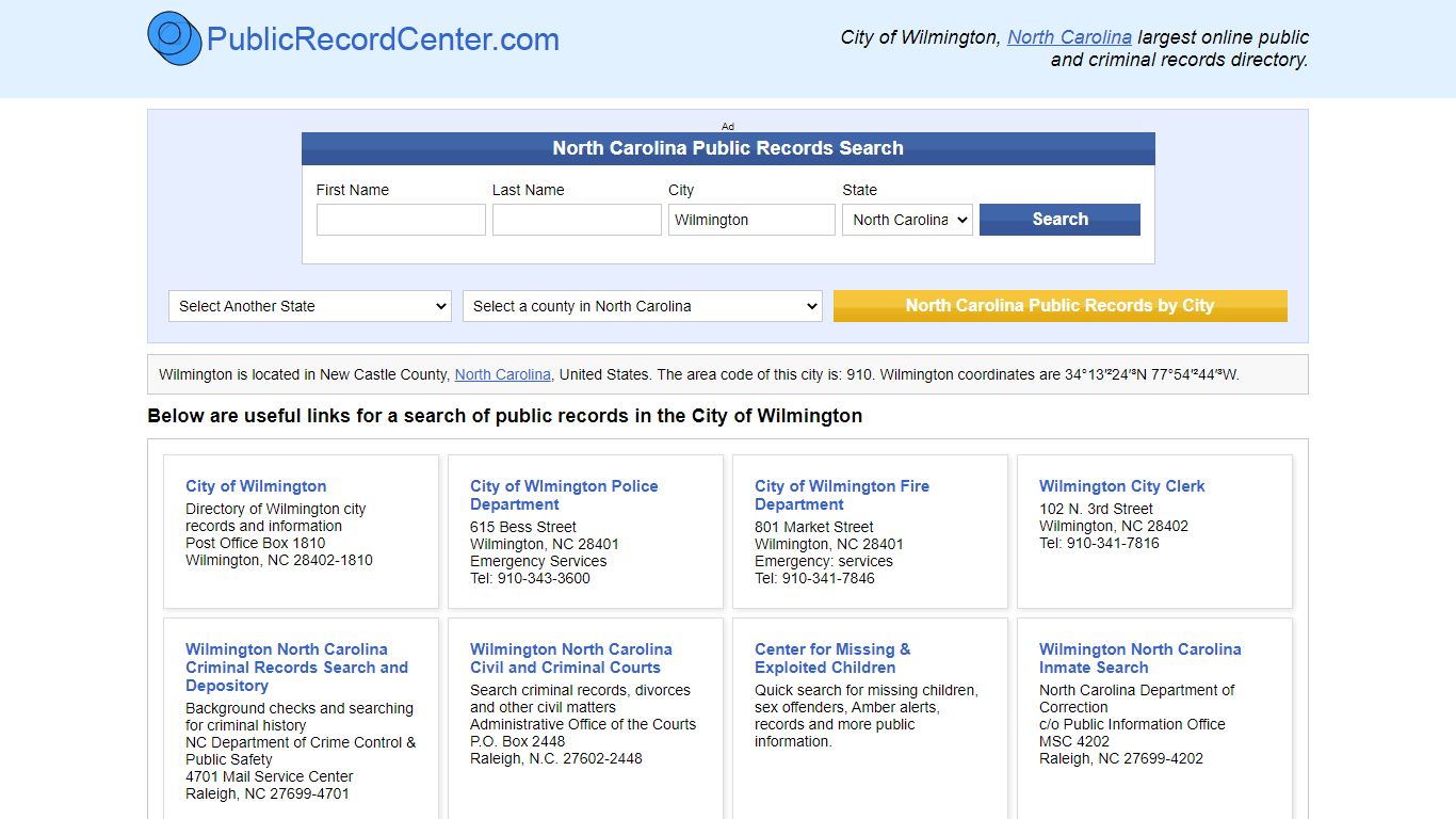 Wilmington, North Carolina Public Records and Criminal Background Check